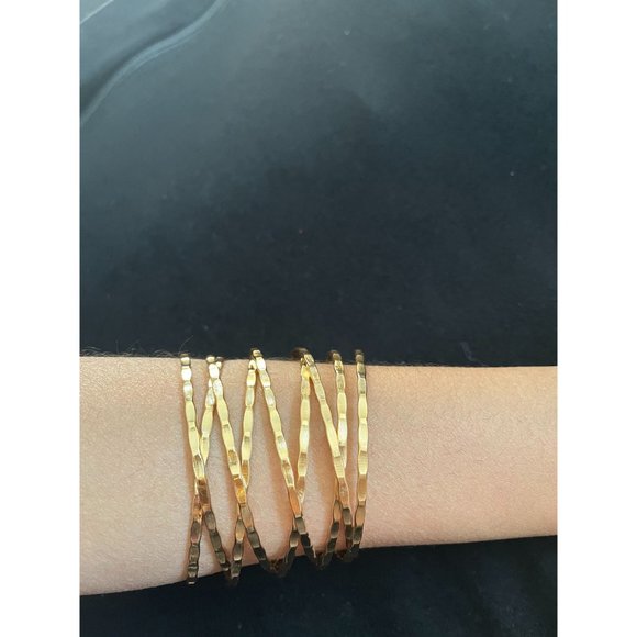 wire wide gold cuff bracelet textured statement chunky bangle layered statement - Picture 2 of 6